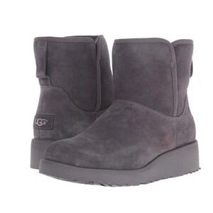 UGG Kristin Gray Shearling Suede Wedge Ankle Boots Women's Size 7